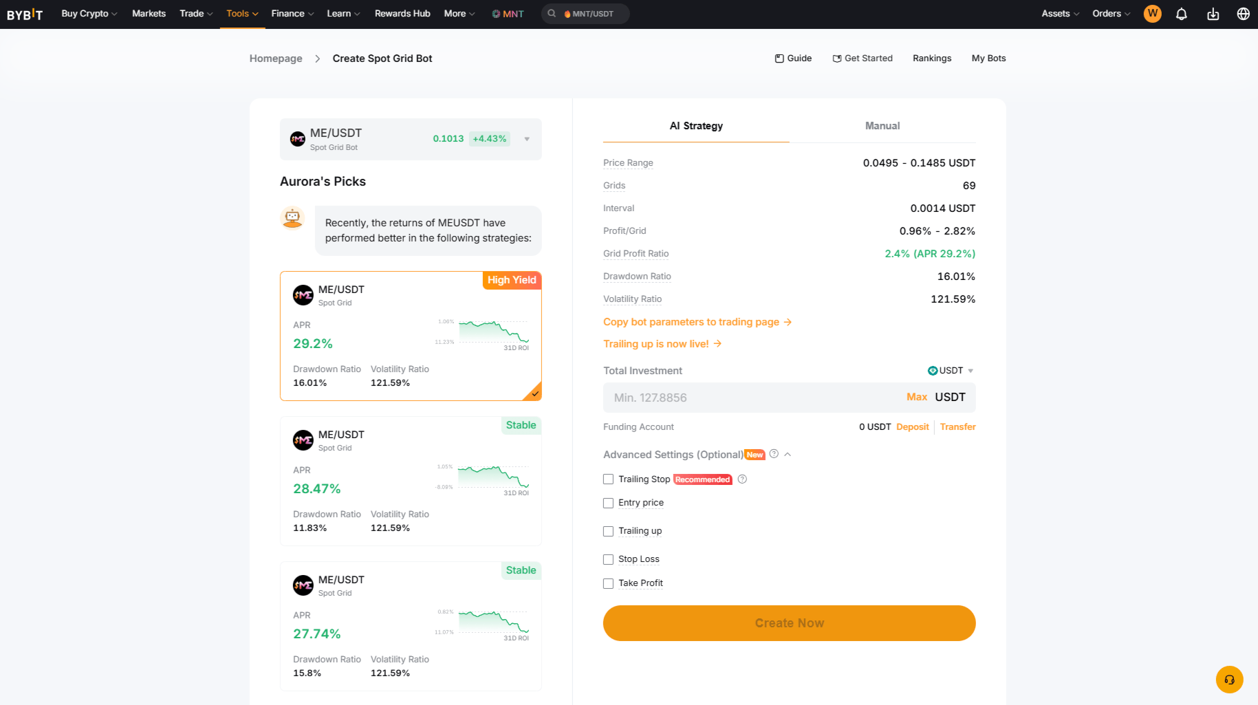 Bybit Grid Bot — order grid between support and resistance